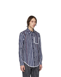 Chemise à manches longues à rayures verticales bleu marine Daniel W. Fletcher