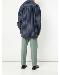 Chemise à manches longues à rayures verticales bleu marine Wooyoungmi