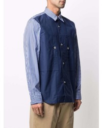 Chemise à manches longues à rayures verticales bleu marine Junya Watanabe