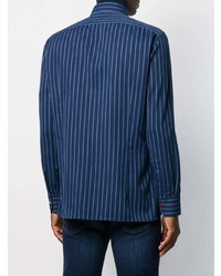 Chemise à manches longues à rayures verticales bleu marine Kiton