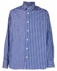Chemise à manches longues à rayures verticales bleu marine Sacai
