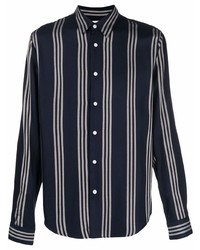 Chemise à manches longues à rayures verticales bleu marine Sandro Paris