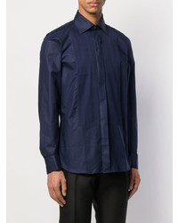 Chemise à manches longues à rayures verticales bleu marine Canali