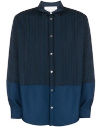 Chemise à manches longues à rayures verticales bleu marine Stephan Schneider