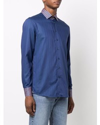 Chemise à manches longues à rayures verticales bleu marine Etro