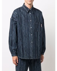 Chemise à manches longues à rayures verticales bleu marine Marni