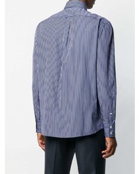 Chemise à manches longues à rayures verticales bleu marine Brunello Cucinelli