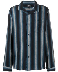 Chemise à manches longues à rayures verticales bleu marine Stussy