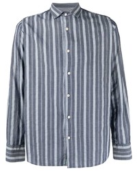 Chemise à manches longues à rayures verticales bleu marine Tintoria Mattei