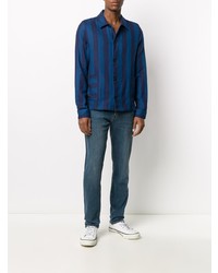 Chemise à manches longues à rayures verticales bleu marine PS Paul Smith