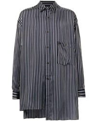 Chemise à manches longues à rayures verticales bleu marine Yohji Yamamoto