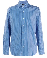Chemise à manches longues à rayures verticales bleue Barba