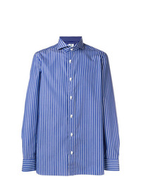 Chemise à manches longues à rayures verticales bleue Borrelli