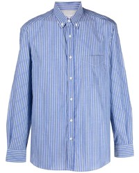 Chemise à manches longues à rayures verticales bleue Brunello Cucinelli