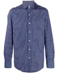 Chemise à manches longues à rayures verticales bleue Finamore 1925 Napoli