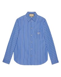 Chemise à manches longues à rayures verticales bleue Gucci