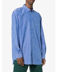 Chemise à manches longues à rayures verticales bleue Balenciaga
