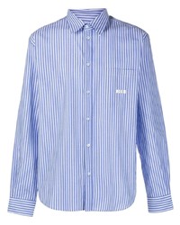 Chemise à manches longues à rayures verticales bleue MSGM