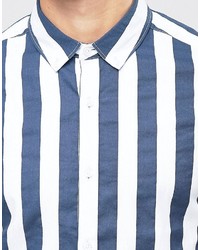 Chemise à manches longues à rayures verticales bleue Asos
