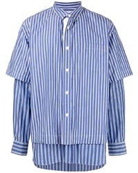 Chemise à manches longues à rayures verticales bleue Sacai