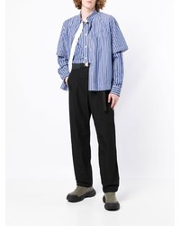 Chemise à manches longues à rayures verticales bleue Sacai