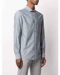 Chemise à manches longues à rayures verticales bleue Emporio Armani