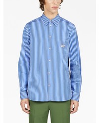 Chemise à manches longues à rayures verticales bleue Gucci
