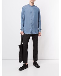 Chemise à manches longues à rayures verticales bleue Giorgio Armani