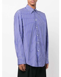 Chemise à manches longues à rayures verticales bleue MSGM
