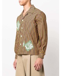 Chemise à manches longues à rayures verticales chartreuse Bode