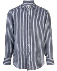 Chemise à manches longues à rayures verticales gris foncé Brunello Cucinelli