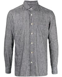 Chemise à manches longues à rayures verticales gris foncé Kiton