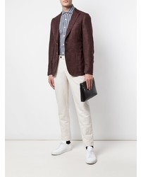 Chemise à manches longues à rayures verticales gris foncé Brunello Cucinelli