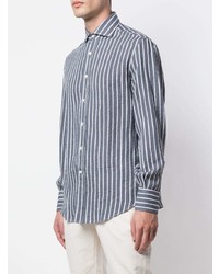 Chemise à manches longues à rayures verticales gris foncé Brunello Cucinelli