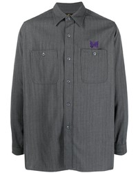 Chemise à manches longues à rayures verticales gris foncé Needles