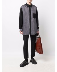 Chemise à manches longues à rayures verticales gris foncé Yohji Yamamoto