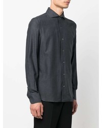 Chemise à manches longues à rayures verticales gris foncé Canali