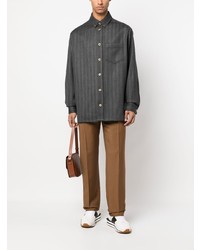 Chemise à manches longues à rayures verticales gris foncé Versace