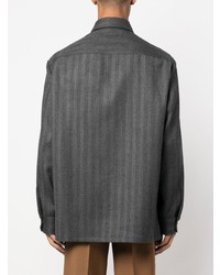 Chemise à manches longues à rayures verticales gris foncé Versace