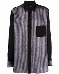 Chemise à manches longues à rayures verticales gris foncé Yohji Yamamoto