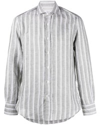 Chemise à manches longues à rayures verticales grise Brunello Cucinelli