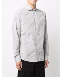 Chemise à manches longues à rayures verticales grise Emporio Armani