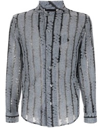 Chemise à manches longues à rayures verticales grise Emporio Armani