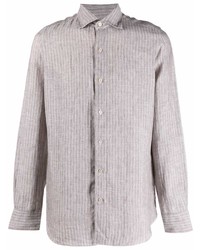 Chemise à manches longues à rayures verticales grise Finamore 1925 Napoli