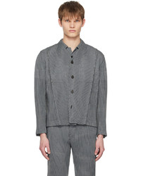 Chemise à manches longues à rayures verticales grise Homme Plissé Issey Miyake