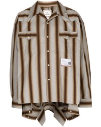 Chemise à manches longues à rayures verticales grise Maison Mihara Yasuhiro