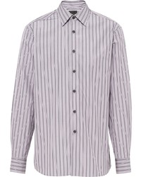 Chemise à manches longues à rayures verticales grise Prada