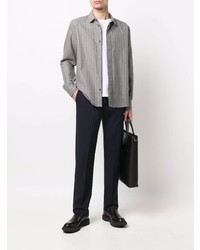 Chemise à manches longues à rayures verticales grise Stephan Schneider
