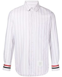 Chemise à manches longues à rayures verticales grise Thom Browne