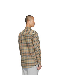 Chemise à manches longues à rayures verticales marron clair Burberry